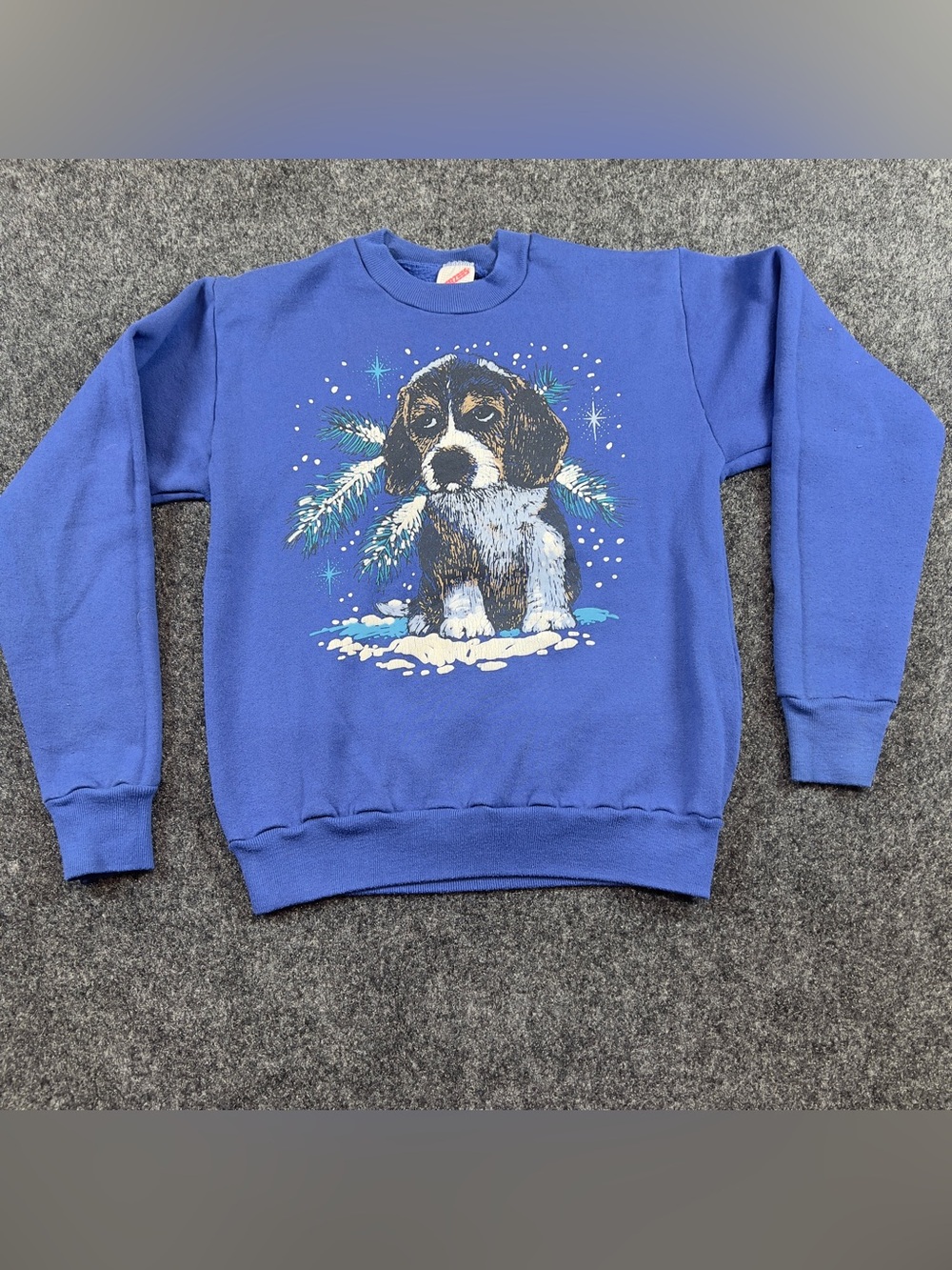 Vintage Jerzees 90s Puppy Snow Crewneck Sweatshirt Kids L 14-16